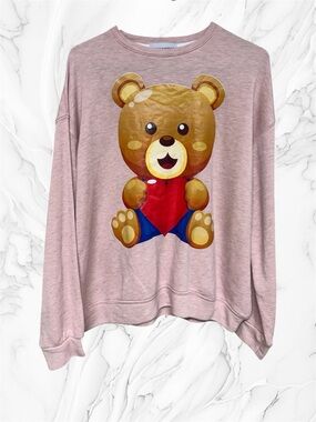 Light Pink Sweatshirt Teddy Bear Holding Red Heart XL